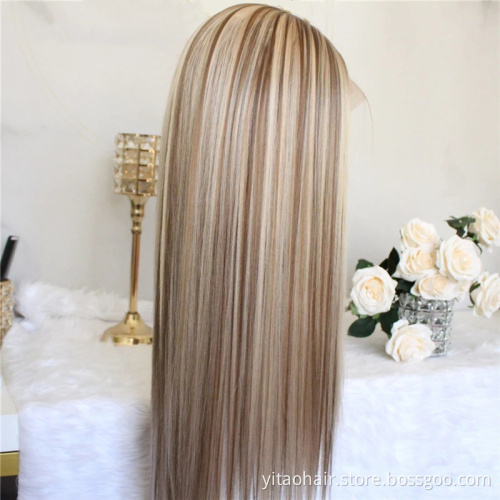 Transparent  Lace Front Blonde Lace Front Wig Ombre Synthetic Hair Wig Middle Part  synthetic hair wigs with highlights